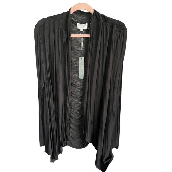 Joseph A. cozy black open front cardigan ruched drape back lightweight 1X NWT - Picture 1 of 5